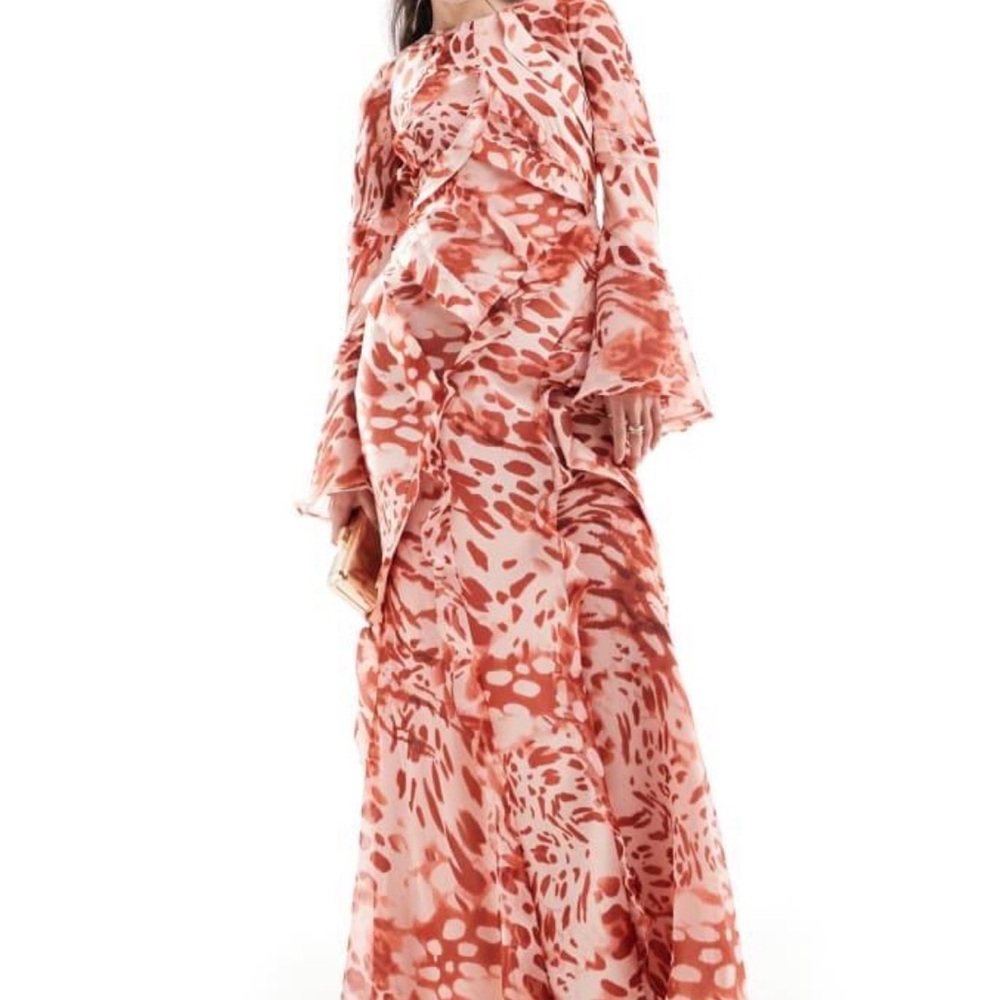 ASOS Long Sleeve Floral Maxi Dress in Pink and Cream